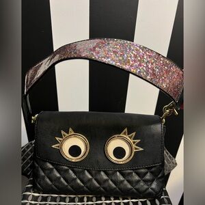 Betsey Johnson XOX Trolls Quilted Polyurethane Convertible Clutch Googly Eyes